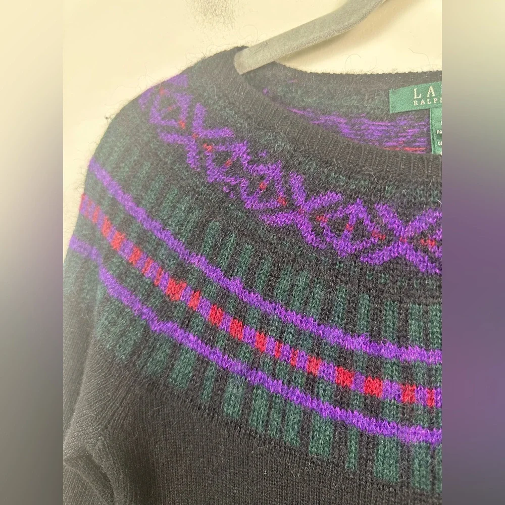 Lauren Ralph Lauren Peplum Sweater Women XS Black NWT‎ Nordic Fair Isle Mohair